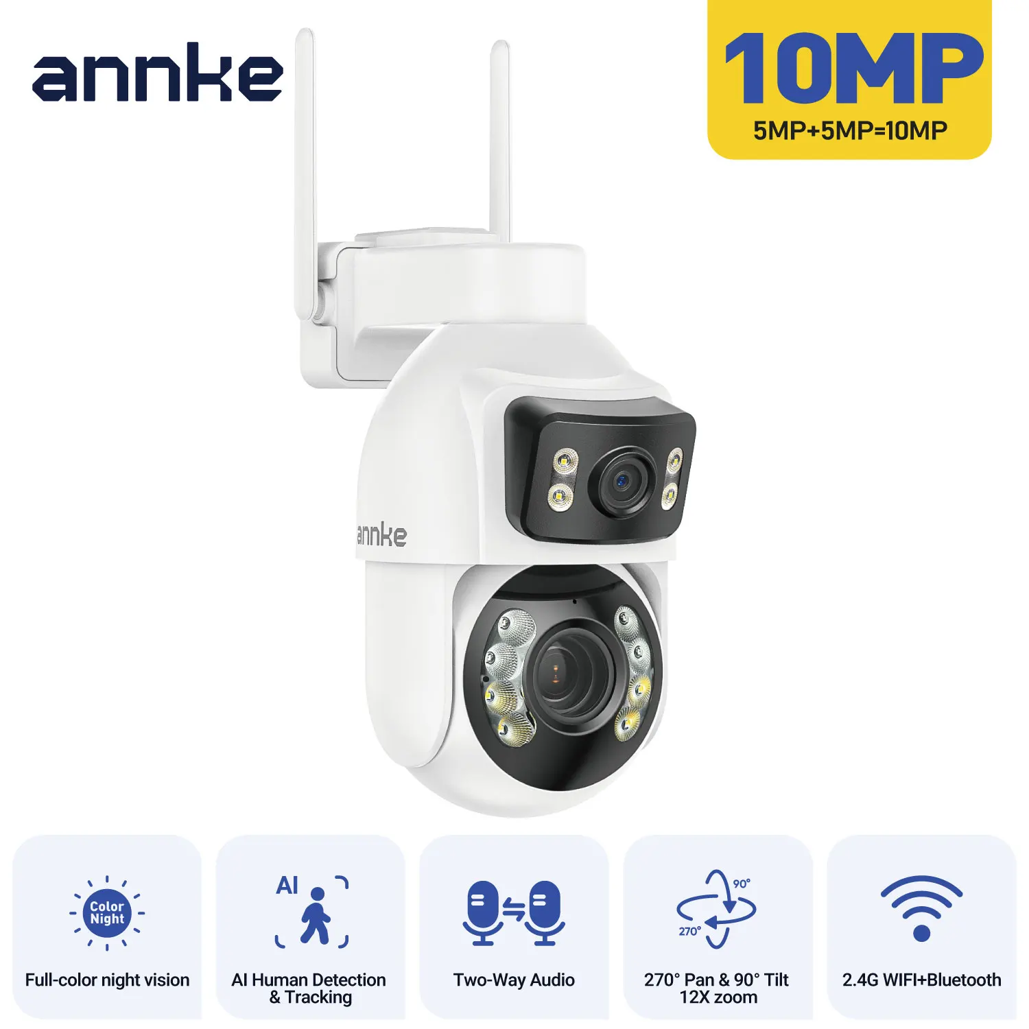 Kamera ANNKE 10MP WiFi PTZ Zewnętrzna z Detekcją Ludzi AI, Podwójnym Ekranem, 5MP CCTV, Bezpieczeństwa IP, Alarmem Audio i E-mailowym Powiadomieniami