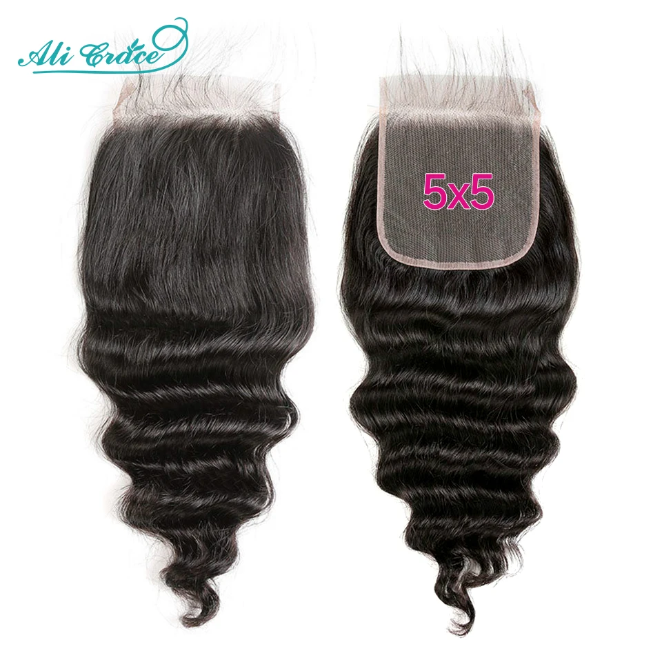 Ali Grace Hair Loose Wave 5x5 Lace Closure Transparent Swiss Lace Closure Brazilian Remy Human Hair Natural Pre-plucked Hairline
