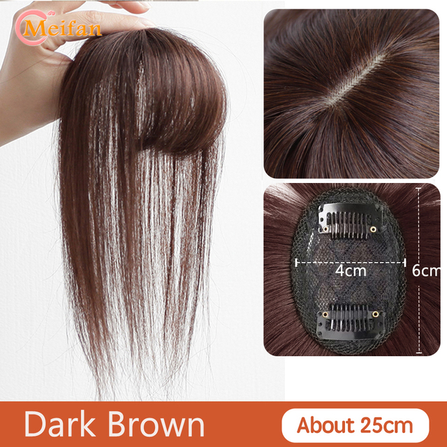 MEIFAN Synthetic Topper Hairpiece False Bang Clip-In Bangs Extension Natural Fake Fringe Invisible Clourse Hairpiece for Women - Dark Brown