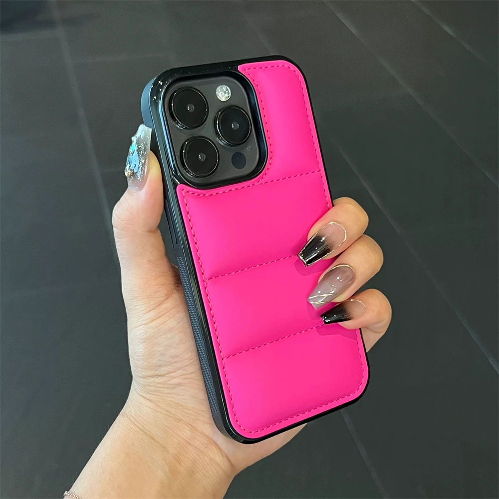 thumbnail image 1 of Fashion Down Jacket Puffer Case for iPhone 15 14 Plus 13 12 11 Pro X XR XS Max 7 8 Plus SE Soft Fabric Silicone Shockproof Cover, 1 of 4