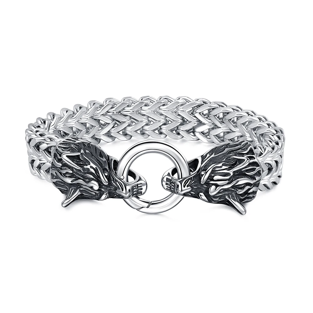 Fashion Stainless Steel Men's Bracelet Titanium Steel Hip Hop Bracelet Nordic Wolf Head Viking