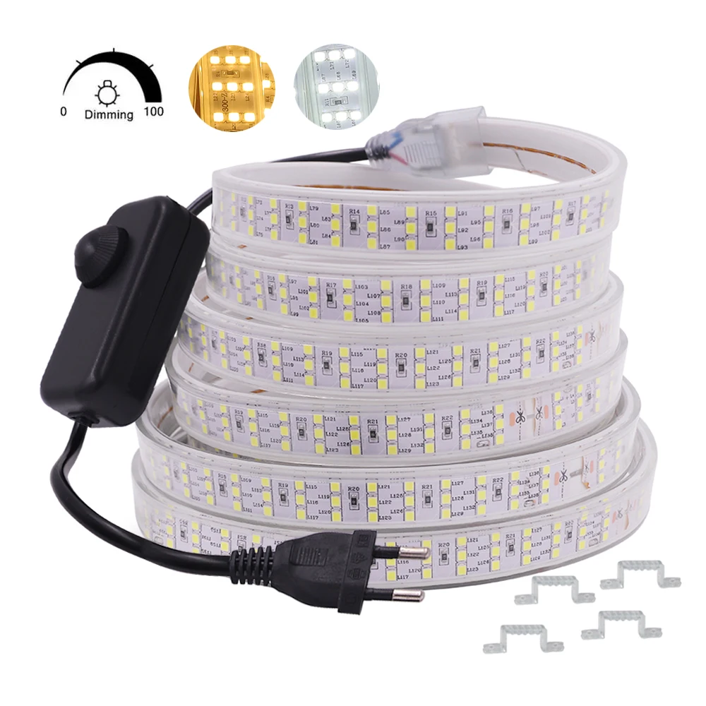 2835 5050 LED Strip Light Dimmable 220V SMD 3014 5730 60LED 120LED 240LED Flexible Waterproof 1m 5m 10m 15m 20m Ribbon Decor |