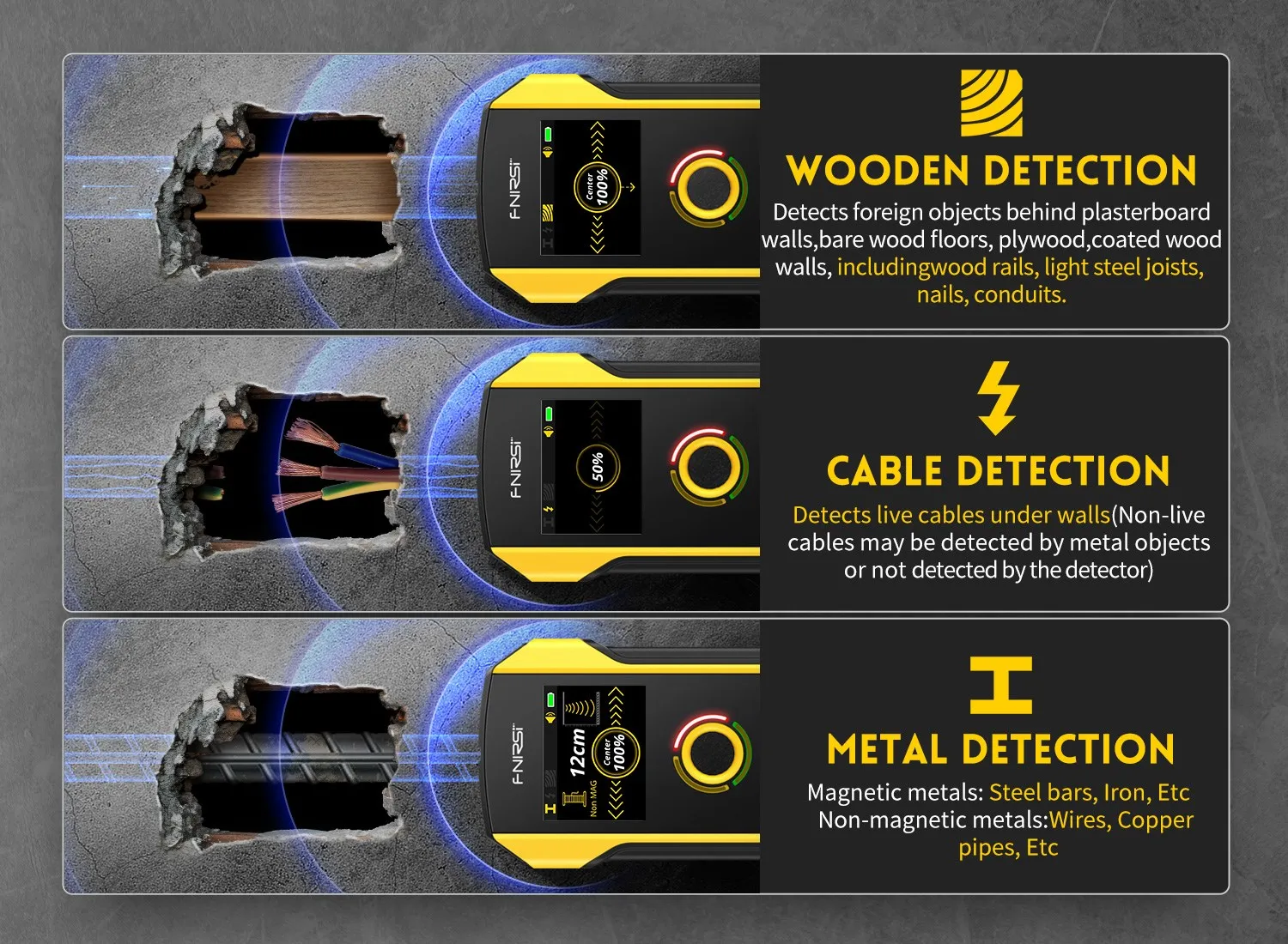 WD-02 Metal Detector Wall Detector Multifunctional With Positioning Hole AC Live