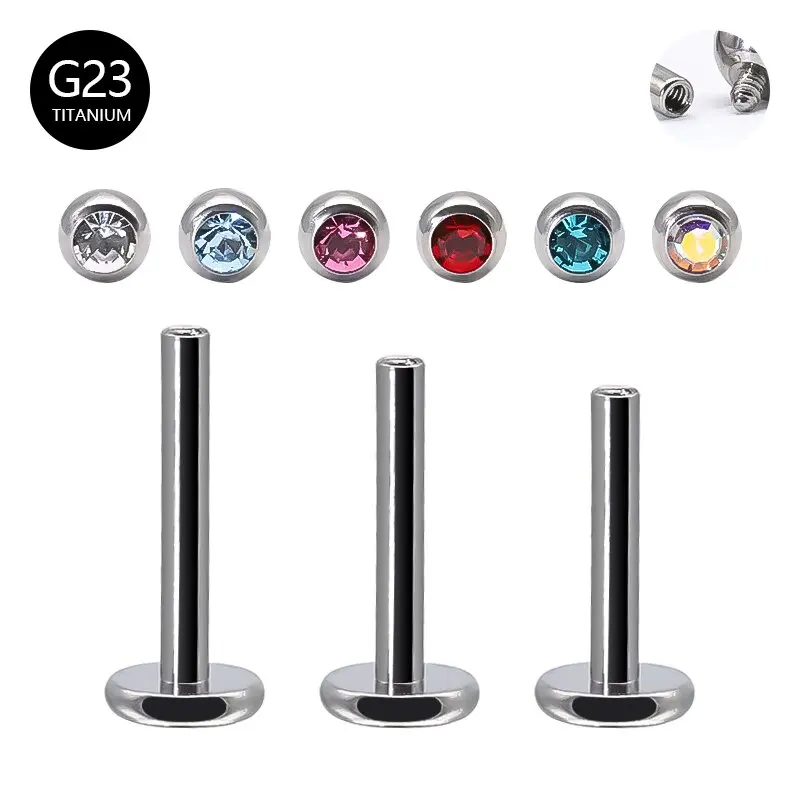 

G23 Titanium Internally Threaded Labret Monroe Rings 16 Gauge Crystal Stone Tragus Helix Cartilage Earrings Lip Piercing Jewelry