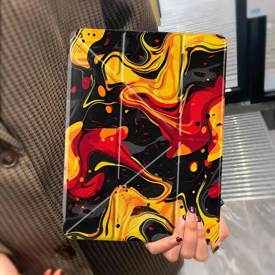 Elegant Red-Yellow Marble Tablet Case with Holder