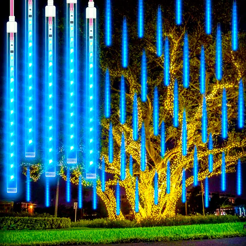 thumbnail image 1 of Cadena de luces LED para lluvia de meteoritos para exteriores, resistente al agua, para fiestas navideñas, decoraciones de jardín y vacaciones, 1 of 5