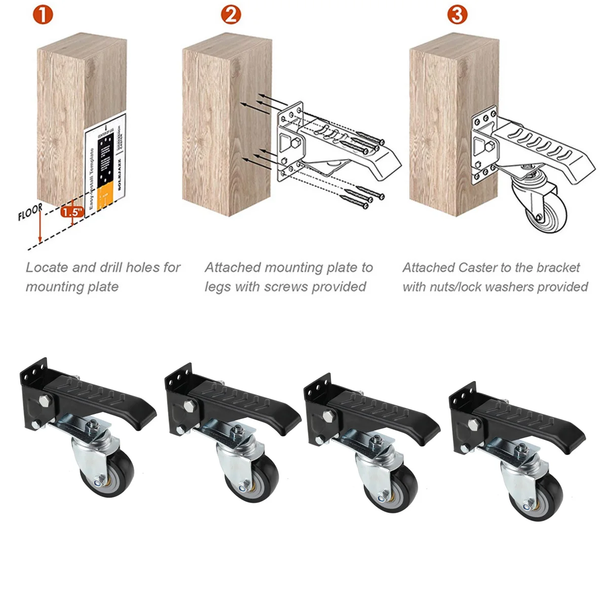 4 Stück Werkbank-Lenkrollen, 440 Pfund, robustes, einziehbares Rollen-Set, 360 ° Drehbare Tischrolle für Tischgeräte – Detail 6