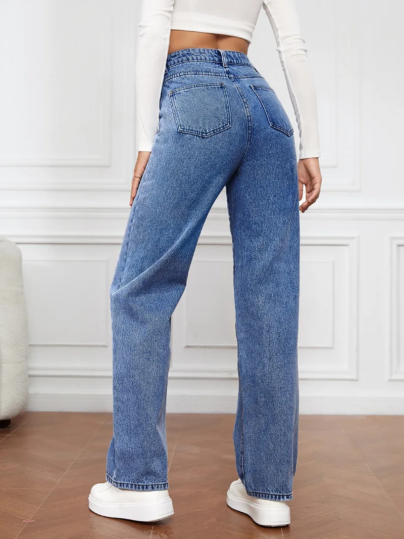 2024 Women's Jeans Baggy Wide-leg Pants High-waisted Wash Denim Fashion Straight Leg Pants Y2k Jeans Pockets Pantalones De Mujer