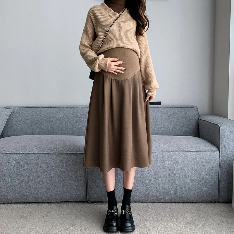 8903# Autumn Korean Fashion Maternity Skirts Elastic Waist belly A Line Loose Bottoms Clothes for Pregnant Women Pregnancy