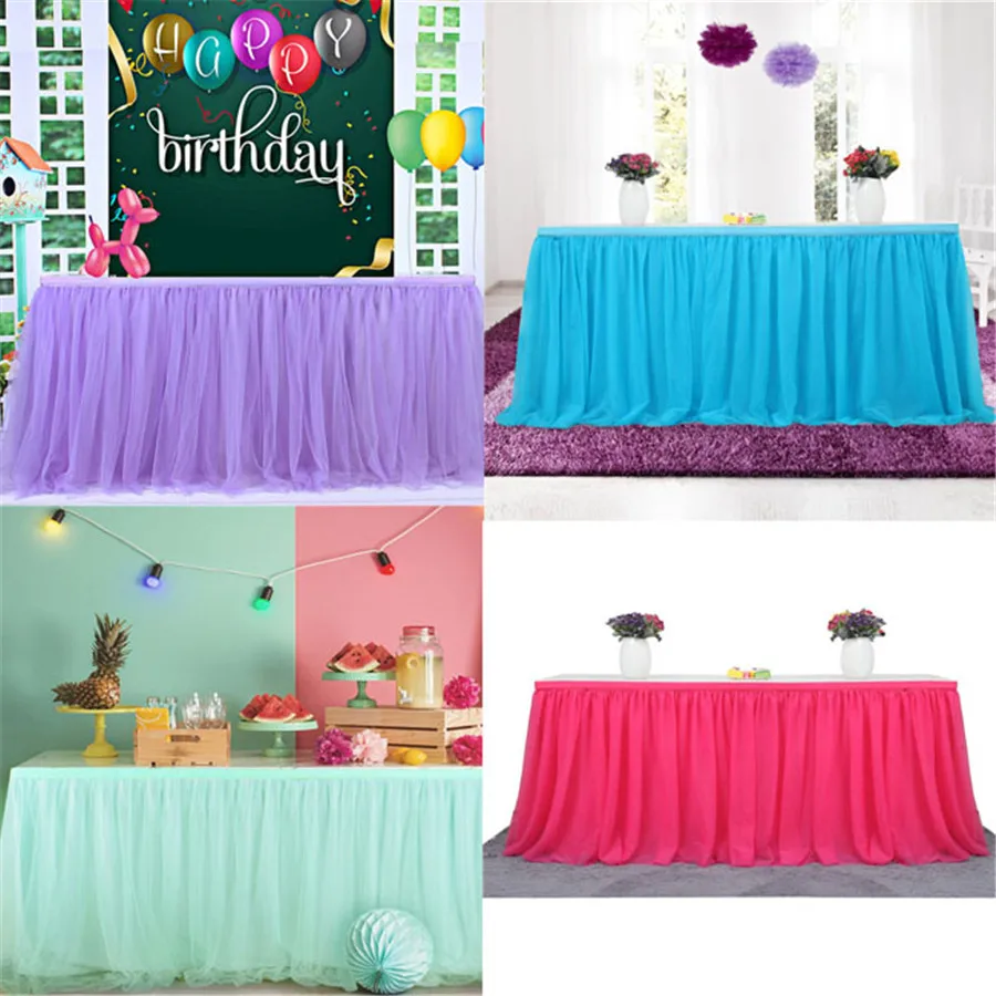 

183 x77 cm Wedding Party Tutu Tulle Table Skirt Cover Tableware Cloth Baby Shower Party Home Decor Table Skirting Birthday Party