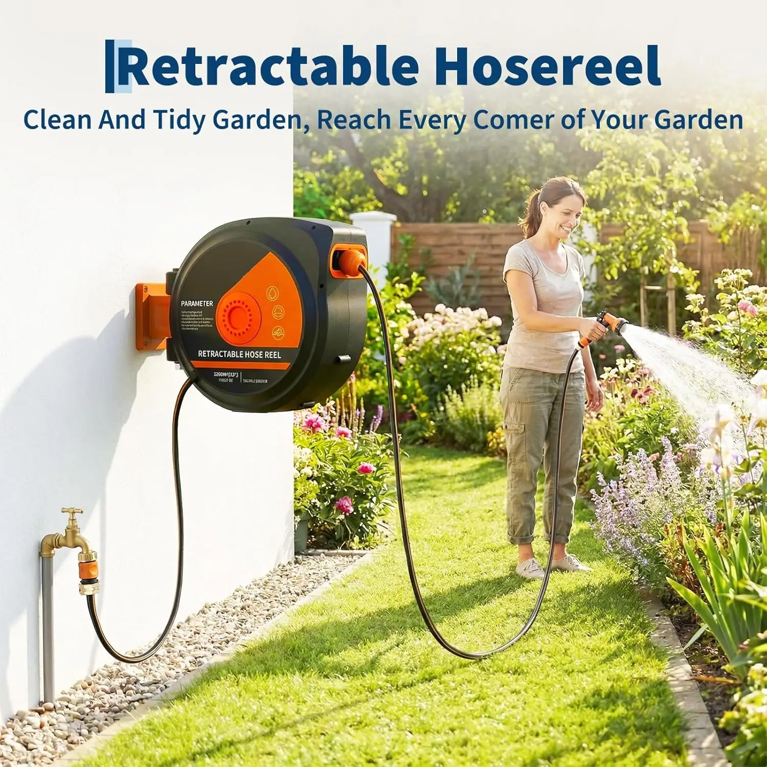 Gartenschlauch-Aufroller 1/2 Zoll Wandmontierter Sprüher 180° ° Schwenkbares, Einziehbares Automatisches Aufroll- und Langsam-Rücklaufsystem für Gartenbewässerung – Detail 2