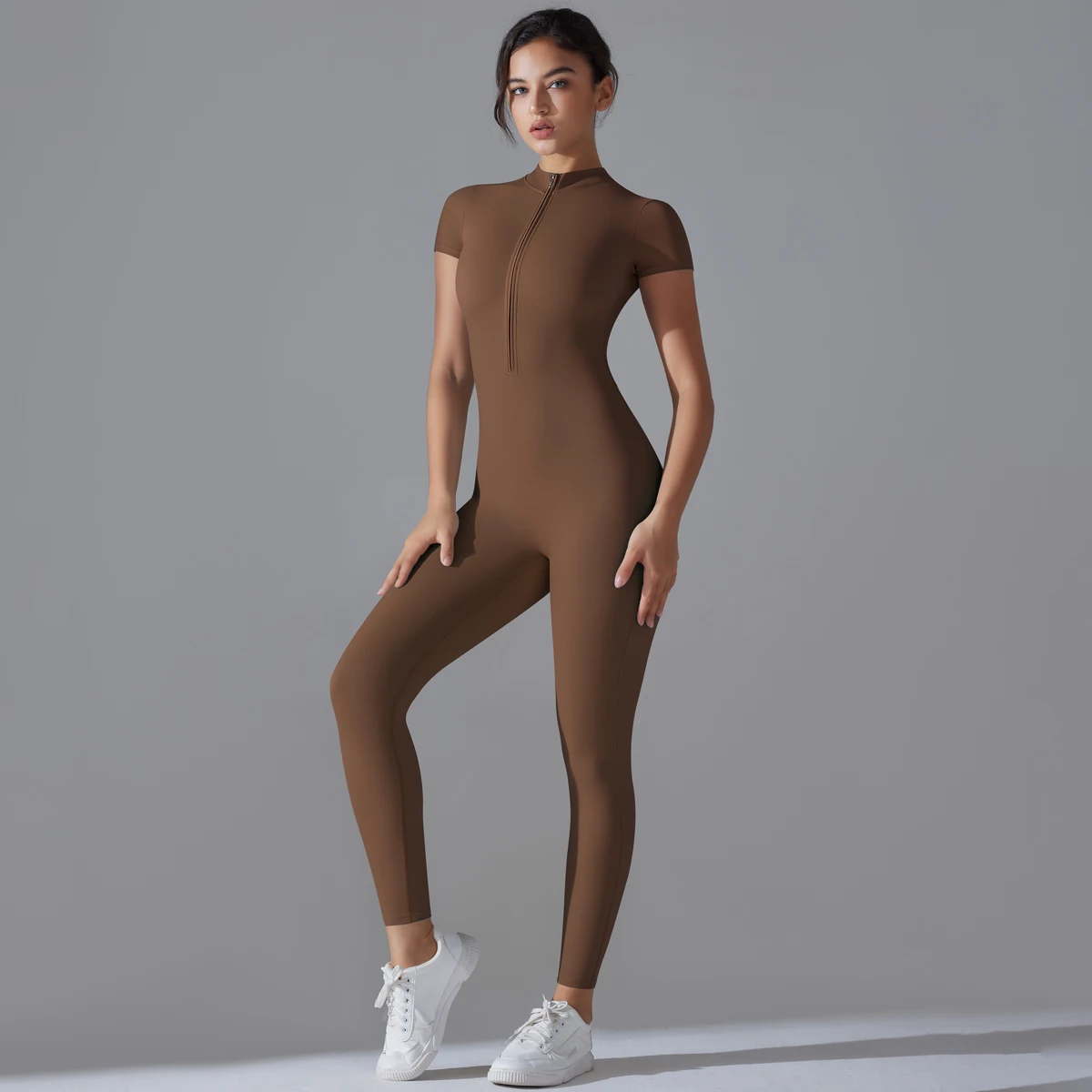 Yoga Set Women's Jumpsuits One-Piece Suit Zipper Short Sleeve Gym Push Up Workout Clothes Fitness Bodysuit Sportswear Tracksuit 6