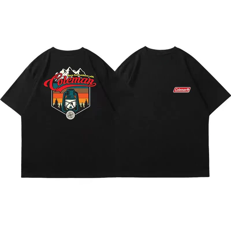 Summer Camping Short Sleeve Loose T-shirt Round Neck Men's Cotton Men and Women Same