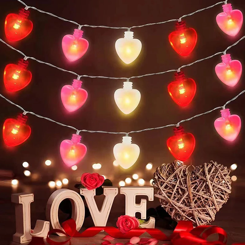 

10/20 Leds LED Love Heart String Lights Pin White Valentine Day Wedding Birthday Party Home Decoration Fairy Tale Garland Lights