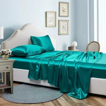 Alternative view of Luxury Queen Size Bed Sheets Set King High Quality Fitted Sheet Flat Sheet Pillowcase Solid Bed Set Bedsheet Sets