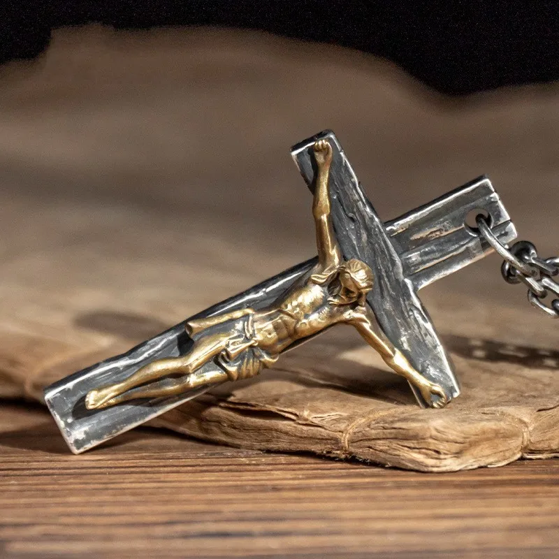 BOCAI Original Handmade Real S925 Silver Jewelry Personalized Retro Thai Trendy Jesus Cross Pendant for Man pendant necklace silver necklace