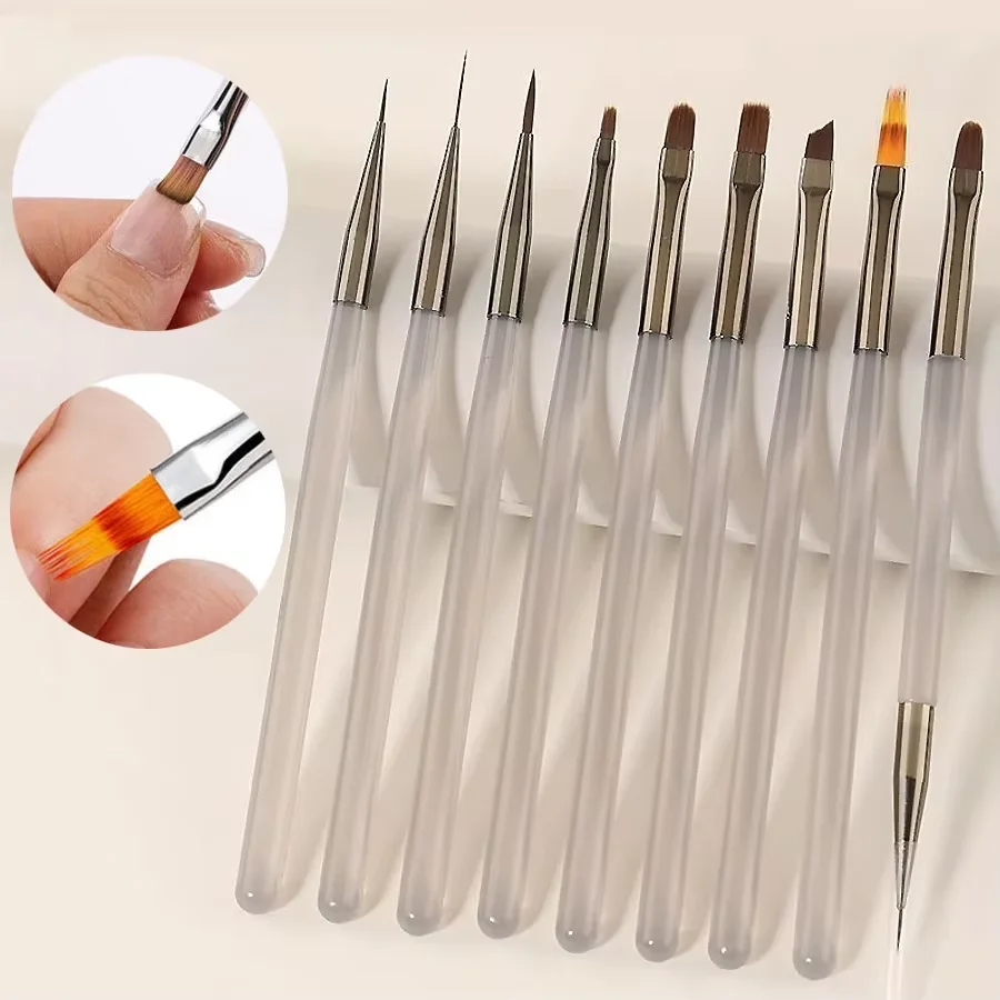 Set di 9 pennelli grigi per nail art, strumenti per nail art adatti per smalto gel e disegni per nail art, perfetti per il fai da te a casa