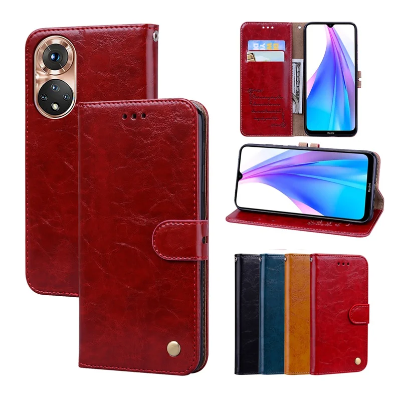 

Flip Wallet Leather Case for Huawei Honor 50 5G Cover with Clip Brown Red Covers