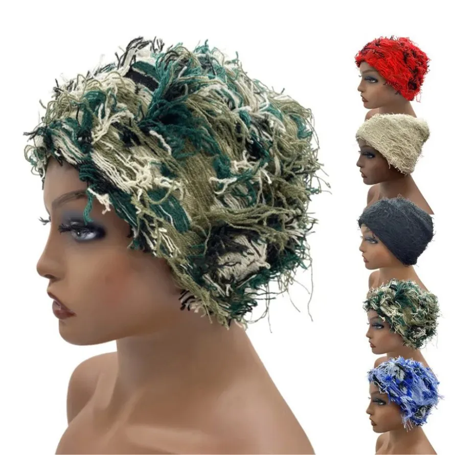 Unisex Distressed Beanie Hat Knitted Warm Slouchy Skull Cap Y2K Style Winter Party Cosplay Hip Hop Cap for Men And Women