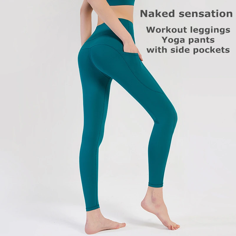 Solid Booty Lifting Side Pockets Sport Leggings Women High Waist Seamless  Nylon Spandex Stretchy Yoga Pants Girls Workout Gym - Leggings - AliExpress