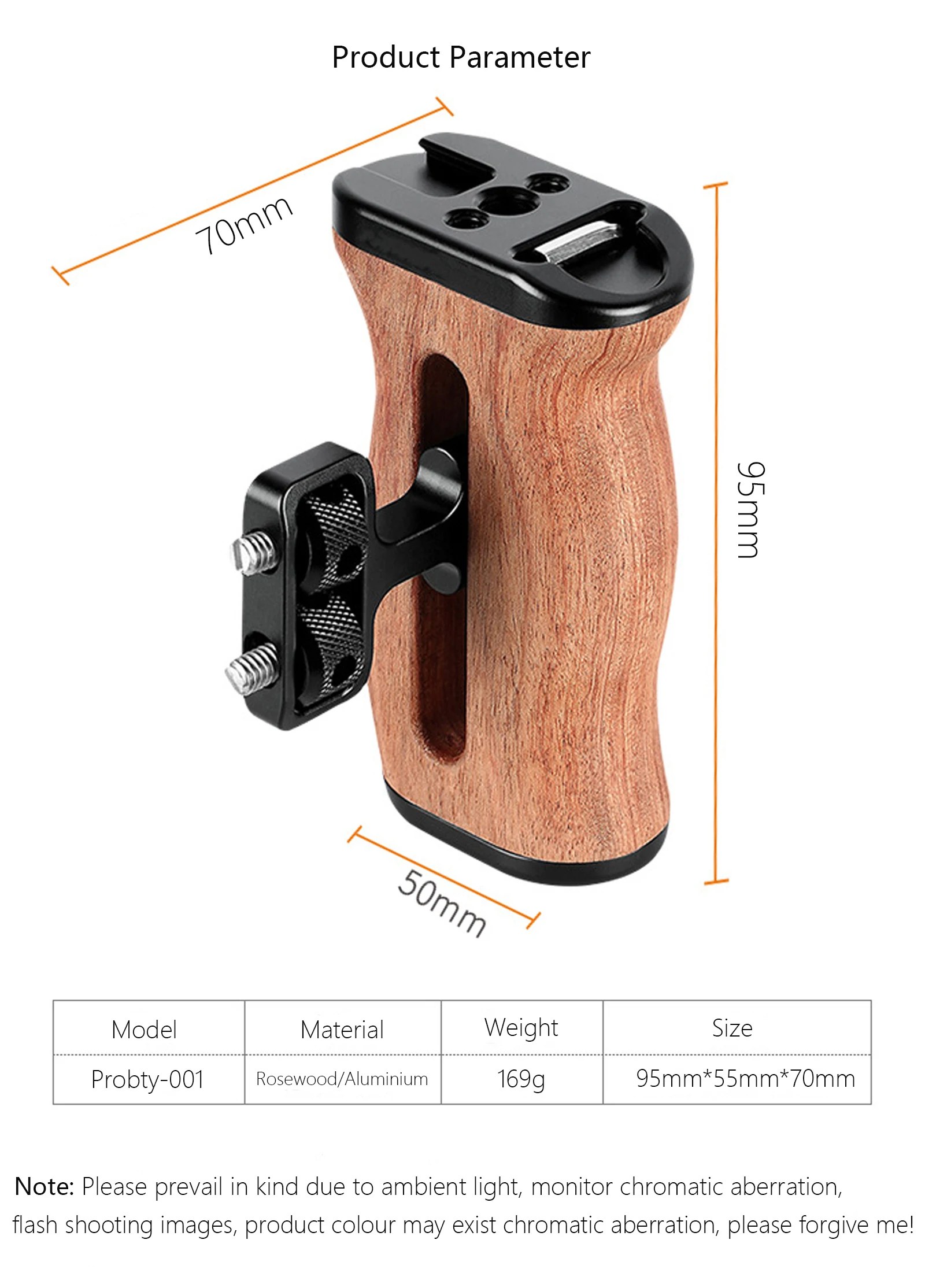 Camera Side Handle Universal DSLR for Sony/Canon/Nikon Camera Wooden Mini Handgrip 1/4 Screws Cold Shoe