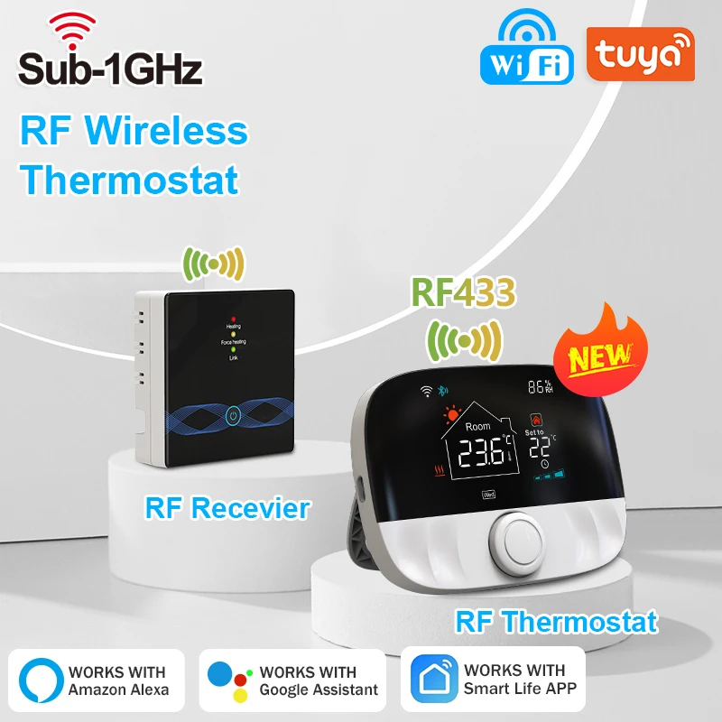 Tuya Smart Home Wifi Drahtlose Raum Thermostat Für Gas Kessel Boden Heizung  RF Temperatur Controller Batterie Alexa Google Hause - AliExpress