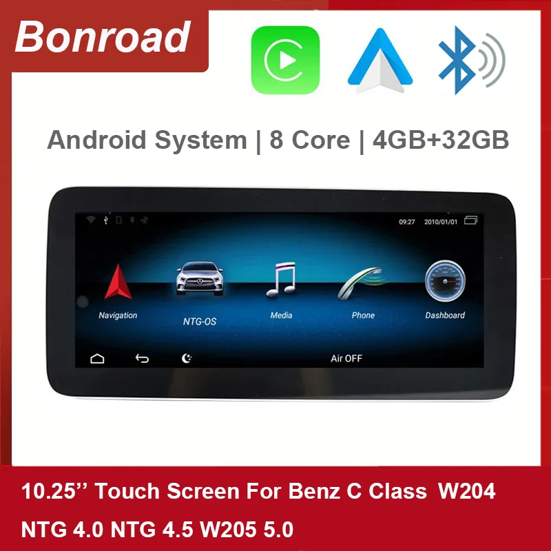 10.25 Android Head Unit Screen for Mercedes Benz C W204 2007-2010