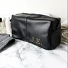 Toiletry Wash Bag Personalised With Gold Monogram Lnitials Black Leather Look For Him Groomsmen Mens Dad Bestman Father Gift 2