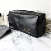 Toiletry Wash Bag Personalised With Gold Monogram Lnitials Black Leather Look For Him Groomsmen Mens Dad Bestman Father Gift 2