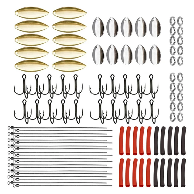 100Pcs Spoon spinner blades for lure making Kit With Treble hooks steel  wire leader Split rings Walleye Bass Fishing Tackle - AliExpress