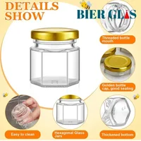 45ml Mini Hexagonal Glass Jars and Lids Glod Cap Split Bottle Small Containers Party Favors Set in Bulk for Guests for Jam Candy 2