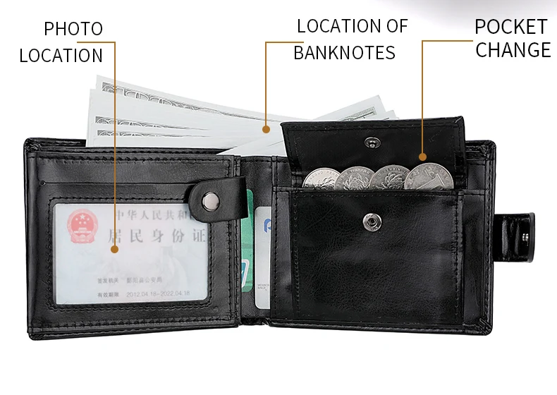 Mens Multi-Function Large Capacity Wallet - Zipper Coin  ID Holder