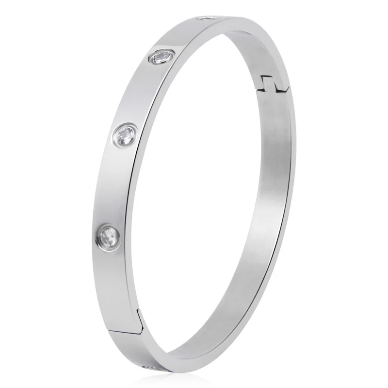 Beautiful Lovers Bracelets Woman Stainless Steel Bangles Cubic Zirconia Golden Jewelry Gifts