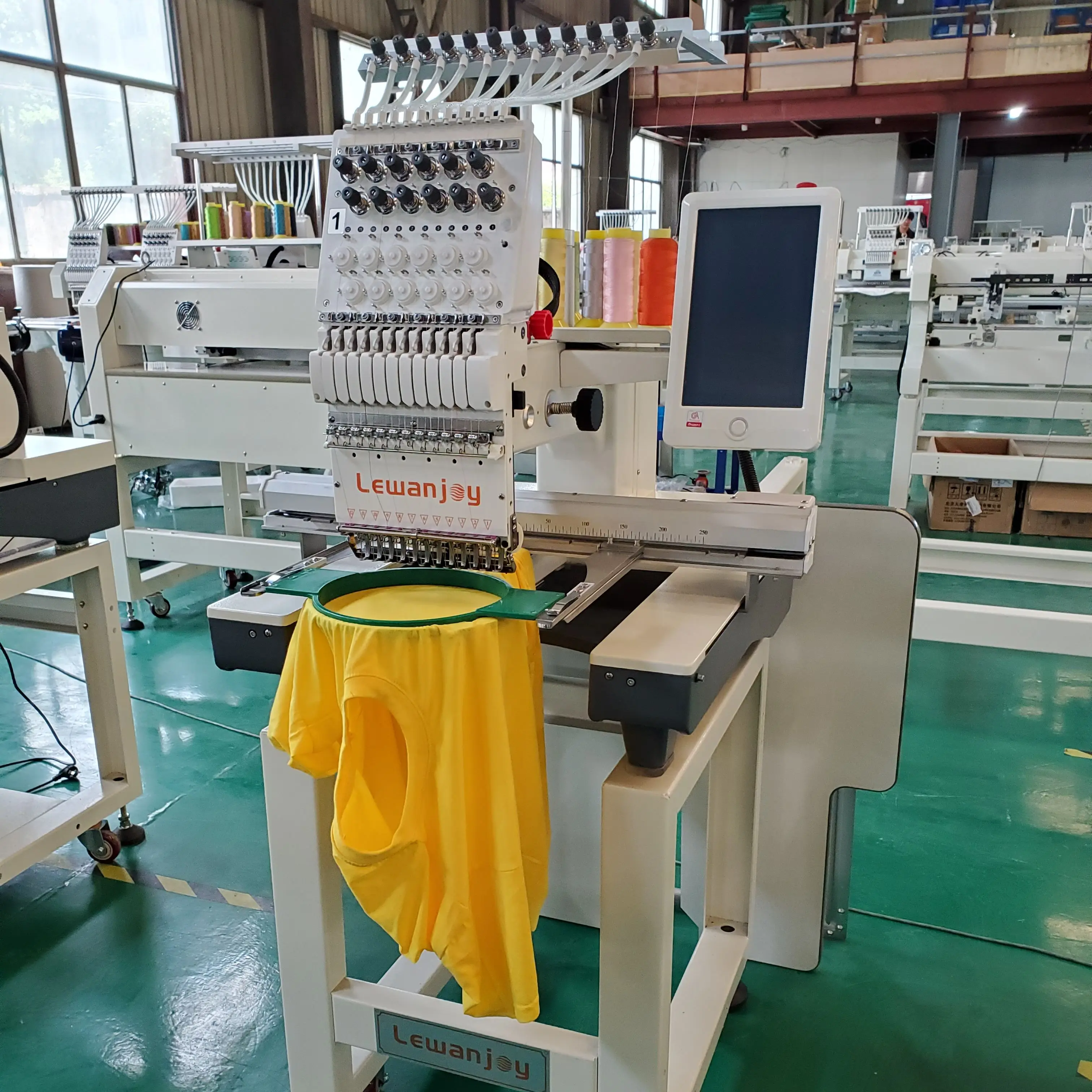 Lewanjoy Single Head Household Flat Hat T-shits Embroiderer Simple Frame Thread One Head 12/15 Needles Embroidery Label Machine