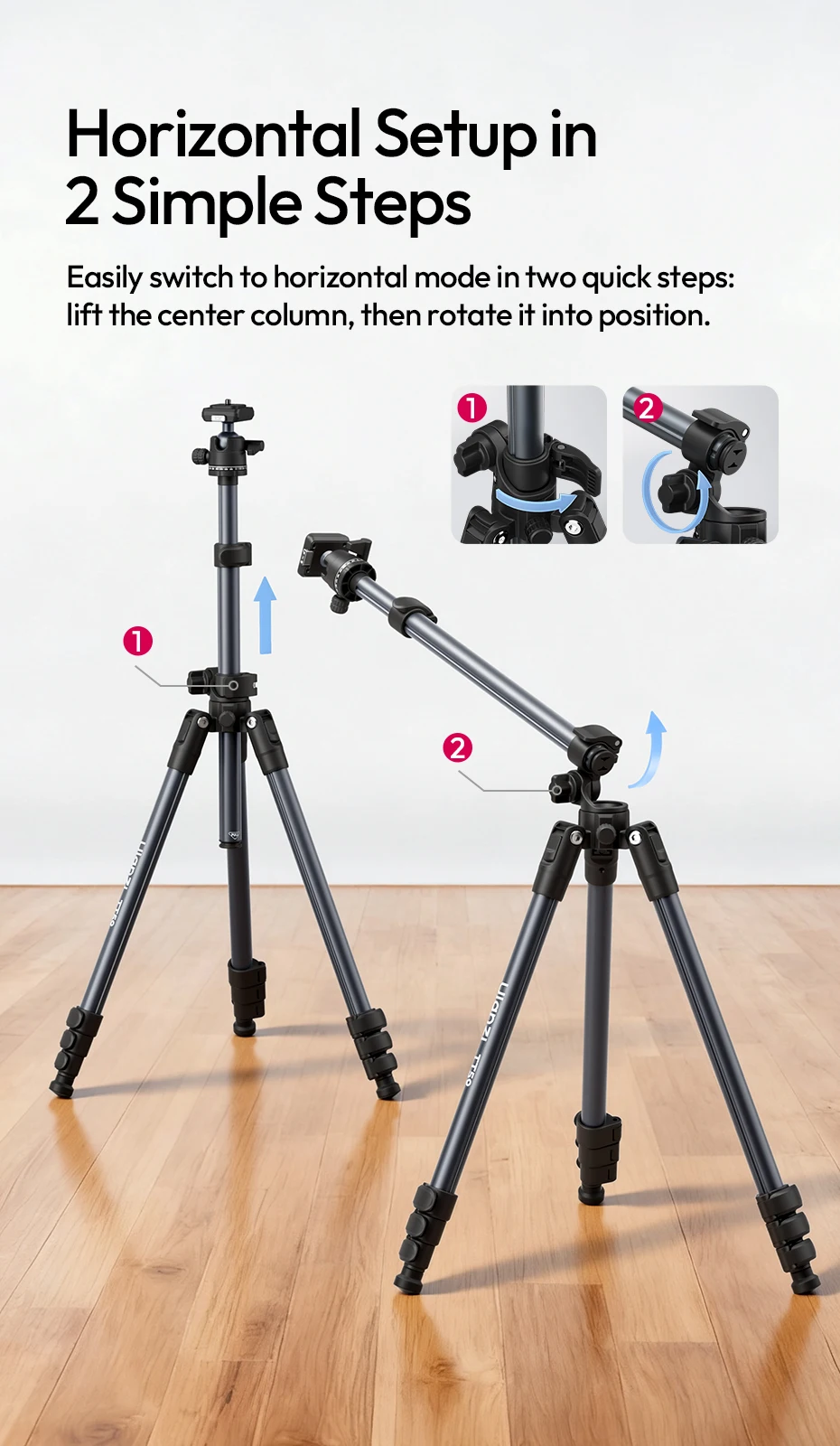 TT59 Horizontal Center Column Tripod 0.1-1.75M for DSLR Camera Video Light for O