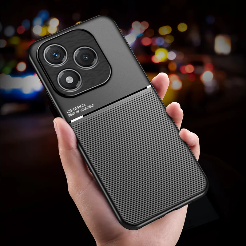 Luxury Shockproof PU Leather Texture Phone Case with Magnetic TPU Frame and Plastic Back Cover
