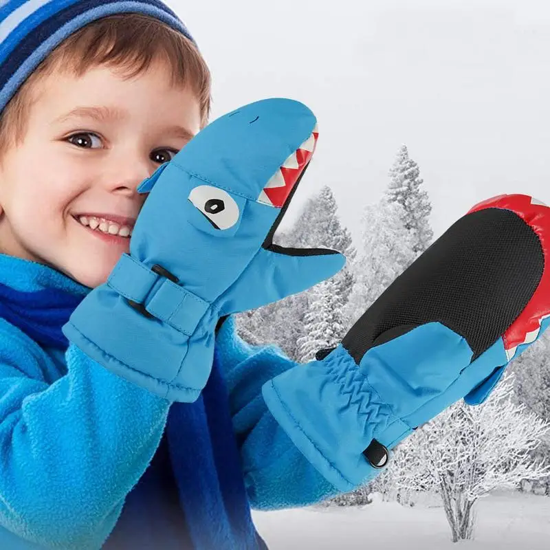 Gants de ski pour enfants, gants d'hiver, imperméables, enfants requin,  mitaines