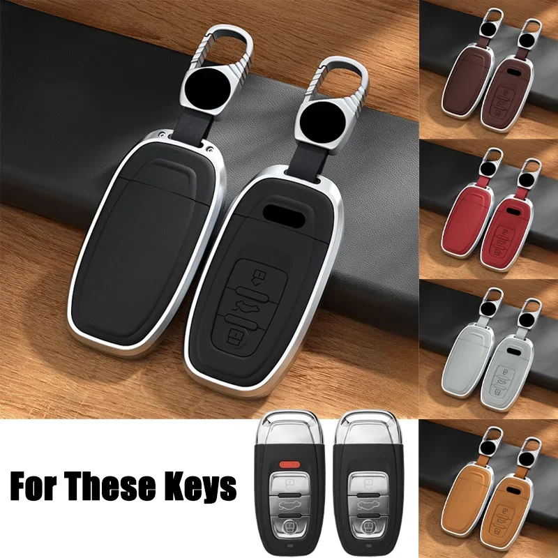 

Alunimum Alloy Leather Car Remote Smart Key Fob Case Cover Holder Bag With Keychain For Audi A3 A4 A5 A6 A7 A8 S4 S6 Q5 RS Q2 TT