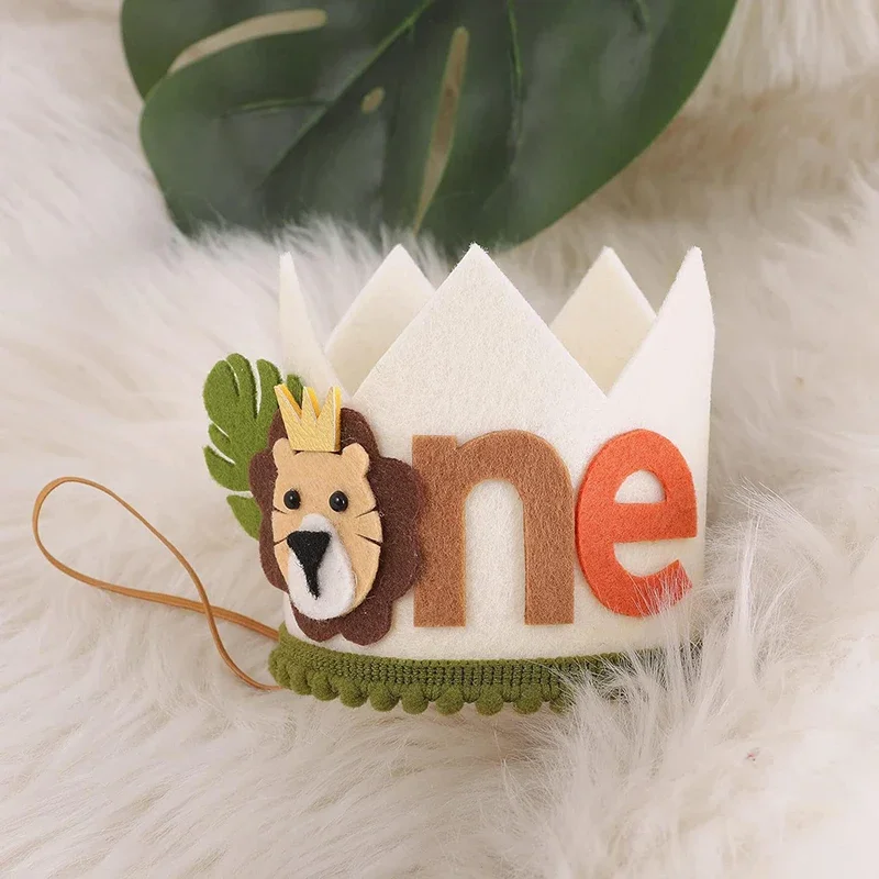 Baby Lion Felt Crown Hats Birthday Party for Kids Birthday Hat 1 Year Animal Jungle Party Baby Shower Birthday Photo Props