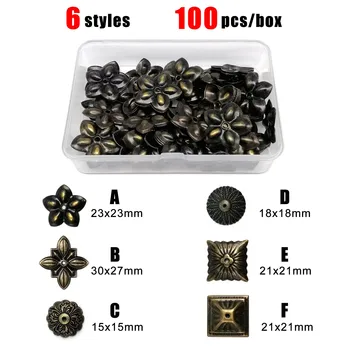 100pcs/box Upholstery Nail Jewelry Chest Wood Box Corner Gift Wine Case Sofa Decorative Tack Stud Shim Pad Pushpin Antique Brass