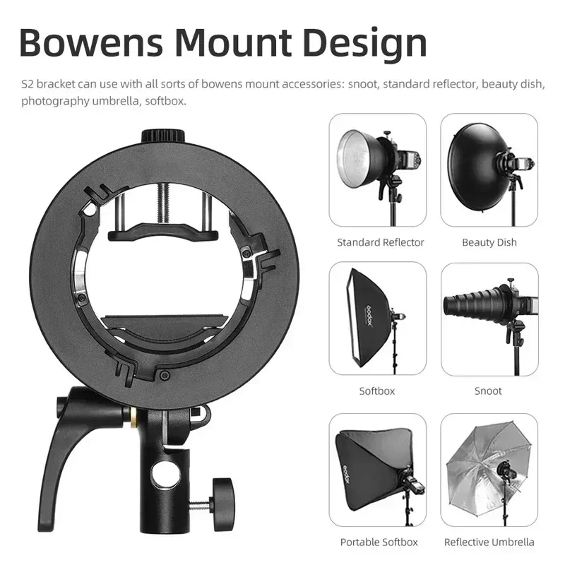 Godox S2 Speedlite Bracket S1 Updated S-Type Bowens Flash Holder Mount For Godox V1 V860III AD200 AD400Pro TT600 Snoot Softbox flash holder