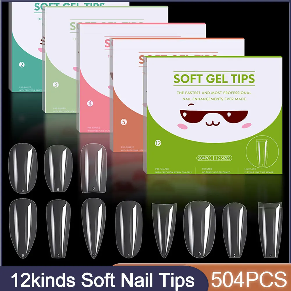 

504pcs/box Nails Tips Press on Nails Ballet Nail Fully Covered Transparent Nail Plate Different 12 Size for Extension Nails