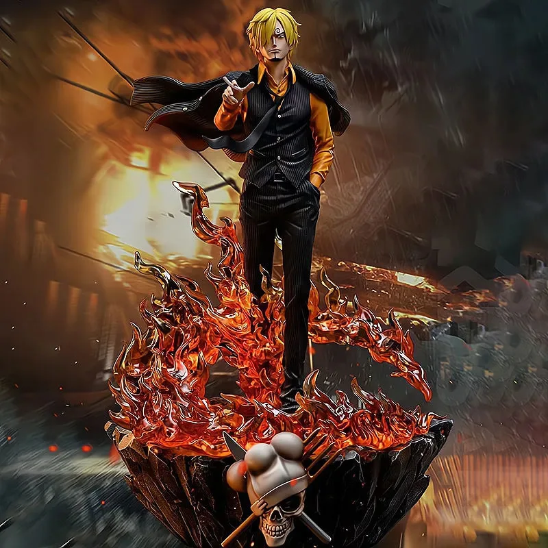 

One Piece GK Three Fighting Blood Sanji Luffy Sauron Illuminated Scene Statue Anime Figure Model Ornaments Christmas Toys Gifts