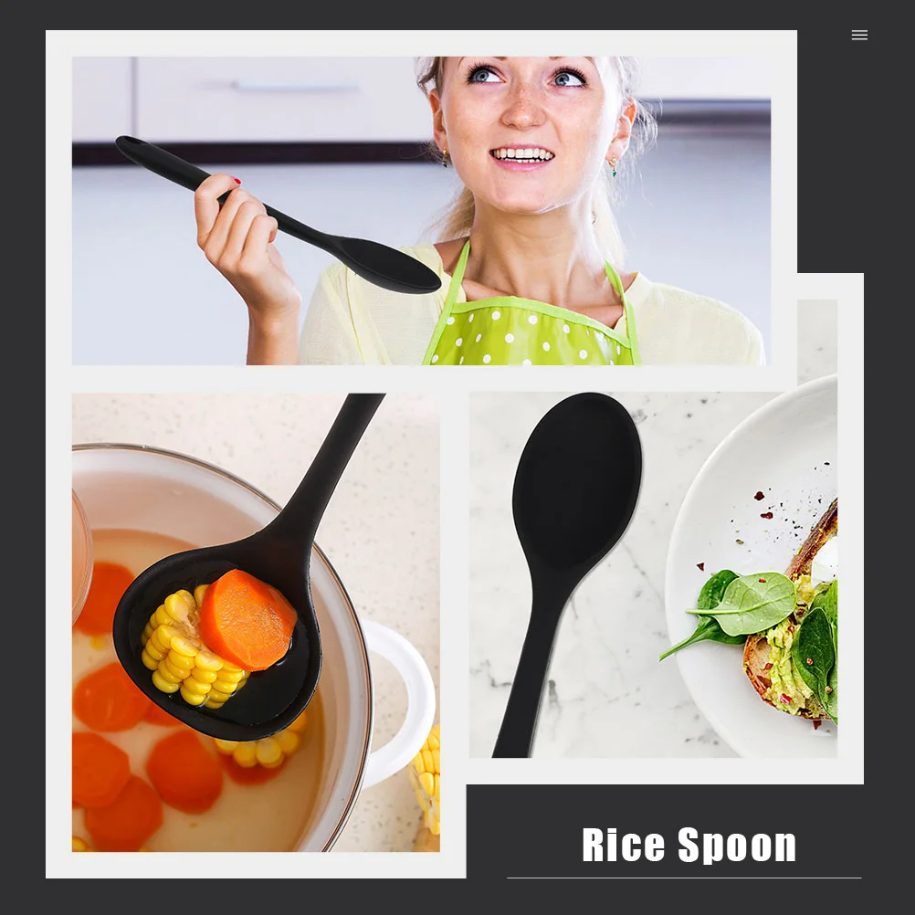 2 Pcs Kitchen Utensils Silicone Spoon Soup Ladle Meal Domestic Simple 21X63CM Home Rice Spoons Black Non-stick Tableware