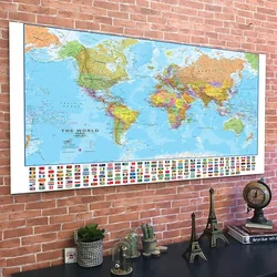 150x100cm The World Map with Country Flags Non-woven Painting Wall Art Poster Office Decoration School Travel Supplies