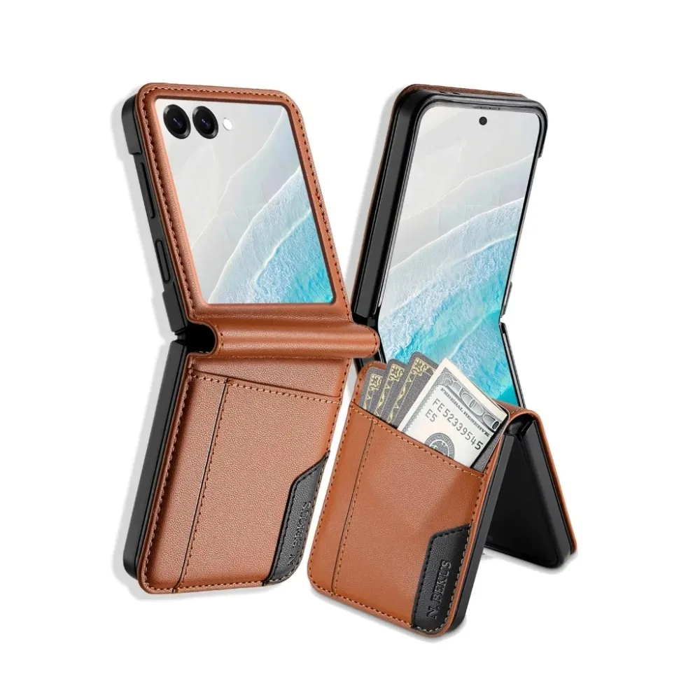 RFID Blocking Flip PU Leather Wallet Phone Case with Card Holder and Hinge Protection Cover