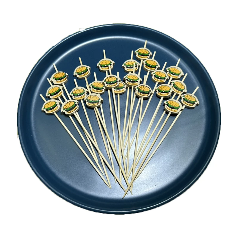Description Picture 5 of item100pcs/set Hamburger Garnish Bamboo Sticks Disposable Fruit Fork Themed Party Food Sandwich Decorations Snack Skewers Supplies