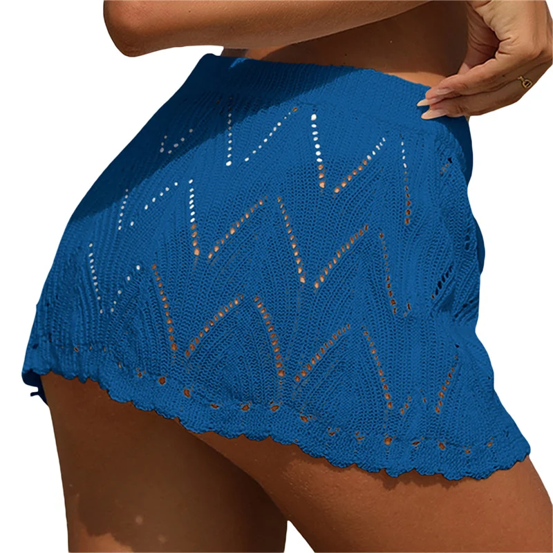 Falda de playa para mujer, de verano, de color liso, con cordón, de cintura alta, de punto, minifalda, traje de baño informal