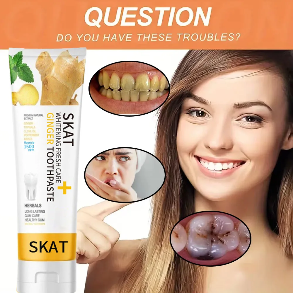 Ginger Mint Whitening Toothpaste Cleans Mouth Stains Remove Fresh Breath Soft Foam Protects Gums Whitening Teeth Oral care