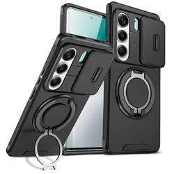 Enhanced Armor Case with Slide Lens Protection and Magnetic Ring Holder for Tecno Camon 40 Pro 4G (LK- black)